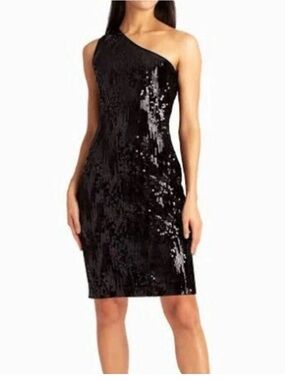 Nicole Miller Black One-Shoulder Sequin Sheath Dress